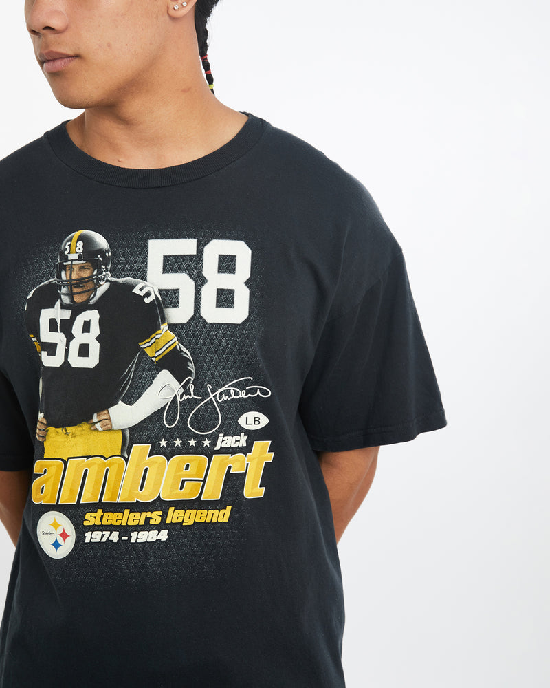Vintage 90s NFL Pittsburgh Steelers 'Jack Lambert' Tee <br>L , The Real Deal , newtown, sydney, australia, thrift store, opshop, preloved, secondhand, sustainable, retro, antique, 70s, 80s, 90s, 2000s, 00s, fashion, clothing, streetwear, trendy, garment, style, boutique, store, shop, archive, sale, cheap, best, top