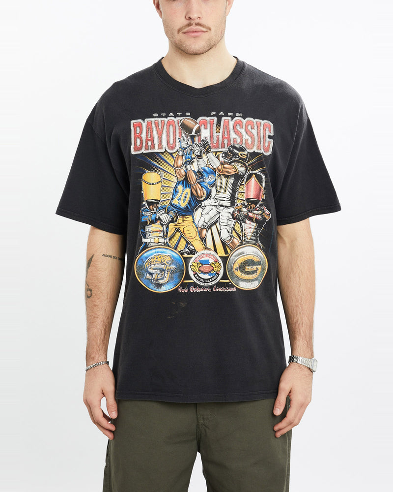 Vintage, NCAA, Bayou, Classic, Jaguars, vs, Tigers, Football, Tee, The Real Deal, size extra large, colour Black, newtown, sydney, australia, thrift store, opshop, preloved, secondhand, sustainable, retro, antique, 70s, 80s, 90s, 2000s, 00s, fashion, clothing, streetwear, trendy, garment, style, boutique, store, shop, archive, sale, cheap, best, top, T-Shirts