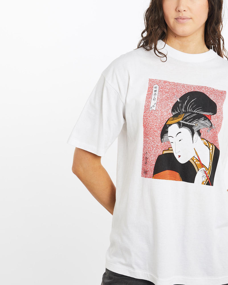 Vintage, Japanese, Geisha, Souvenir, Tee, The Real Deal, size medium, colour White, newtown, sydney, australia, thrift store, opshop, preloved, secondhand, sustainable, retro, antique, 70s, 80s, 90s, 2000s, 00s, fashion, clothing, streetwear, trendy, garment, style, boutique, store, shop, archive, sale, cheap, best, top, T-Shirts