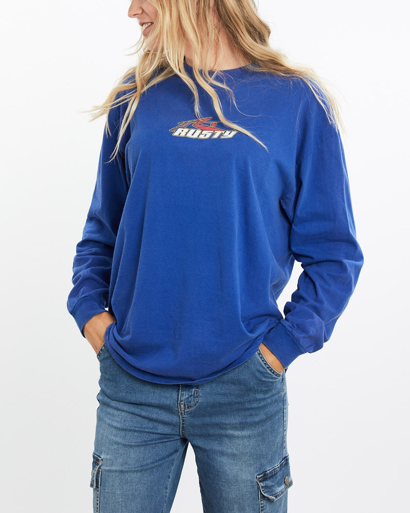 Vintage, 90s, Rusty, Surf, Long, Sleeve, Tee, The Real Deal, size medium, colour Blue, newtown, sydney, australia, thrift store, opshop, preloved, secondhand, sustainable, retro, antique, 70s, 80s, 90s, 2000s, 00s, fashion, clothing, streetwear, trendy, garment, style, boutique, store, shop, archive, sale, cheap, best, top, T-Shirts