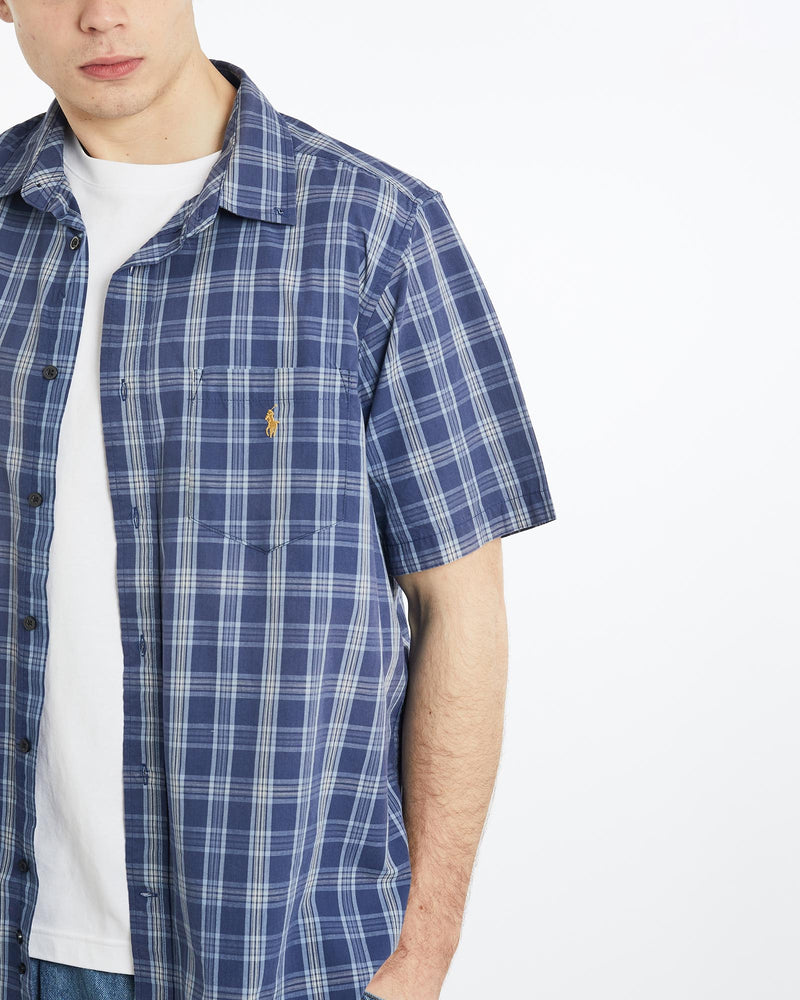 Vintage, 90s, Polo, Ralph, Lauren, Short, Sleeve, Button, Up, Shirt, The Real Deal, size extra large, colour Blue, newtown, sydney, australia, thrift store, opshop, preloved, secondhand, sustainable, retro, antique, 70s, 80s, 90s, 2000s, 00s, fashion, clothing, streetwear, trendy, garment, style, boutique, store, shop, archive, sale, cheap, best, top, Shirts