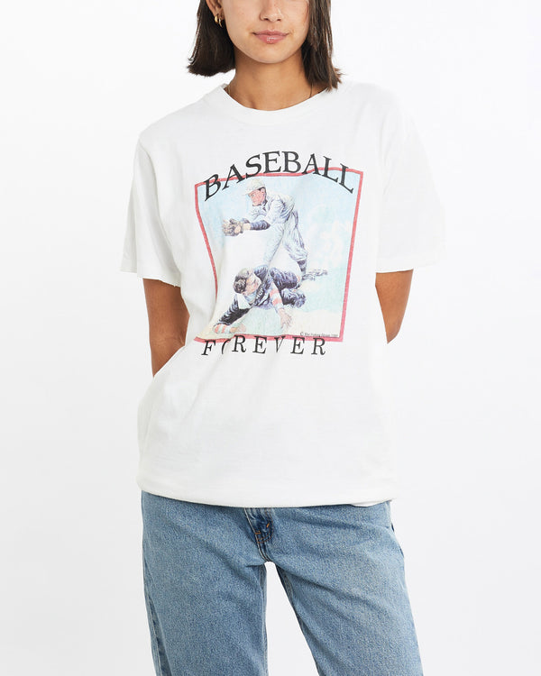 Vintage, 90s, Baseball, Forever, Tee, The Real Deal, size small, colour White, newtown, sydney, australia, thrift store, opshop, preloved, secondhand, sustainable, retro, antique, 70s, 80s, 90s, 2000s, 00s, fashion, clothing, streetwear, trendy, garment, style, boutique, store, shop, archive, sale, cheap, best, top, T-Shirts