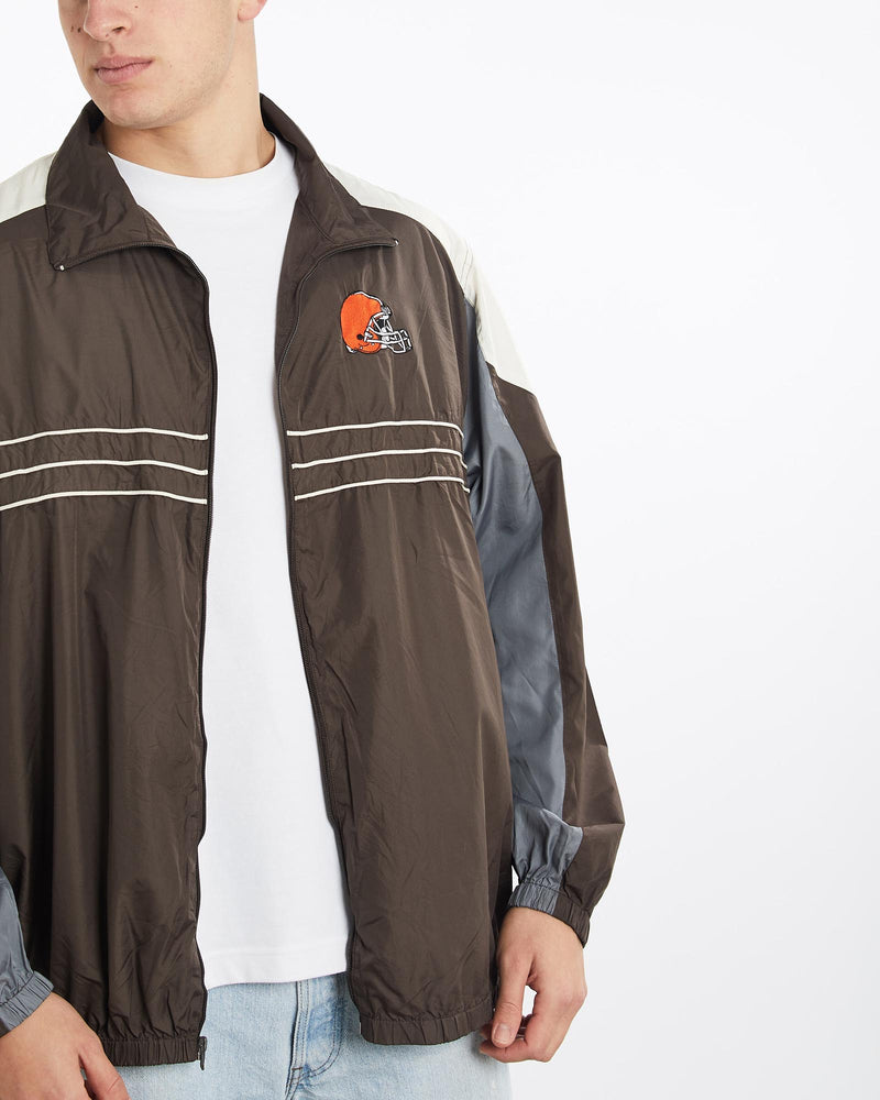 Vintage, NFL, Cleveland, Browns, Windbreaker, Jacket, The Real Deal, size double extra large, colour Multicolour, newtown, sydney, australia, thrift store, opshop, preloved, secondhand, sustainable, retro, antique, 70s, 80s, 90s, 2000s, 00s, fashion, clothing, streetwear, trendy, garment, style, boutique, store, shop, archive, sale, cheap, best, top, Jackets