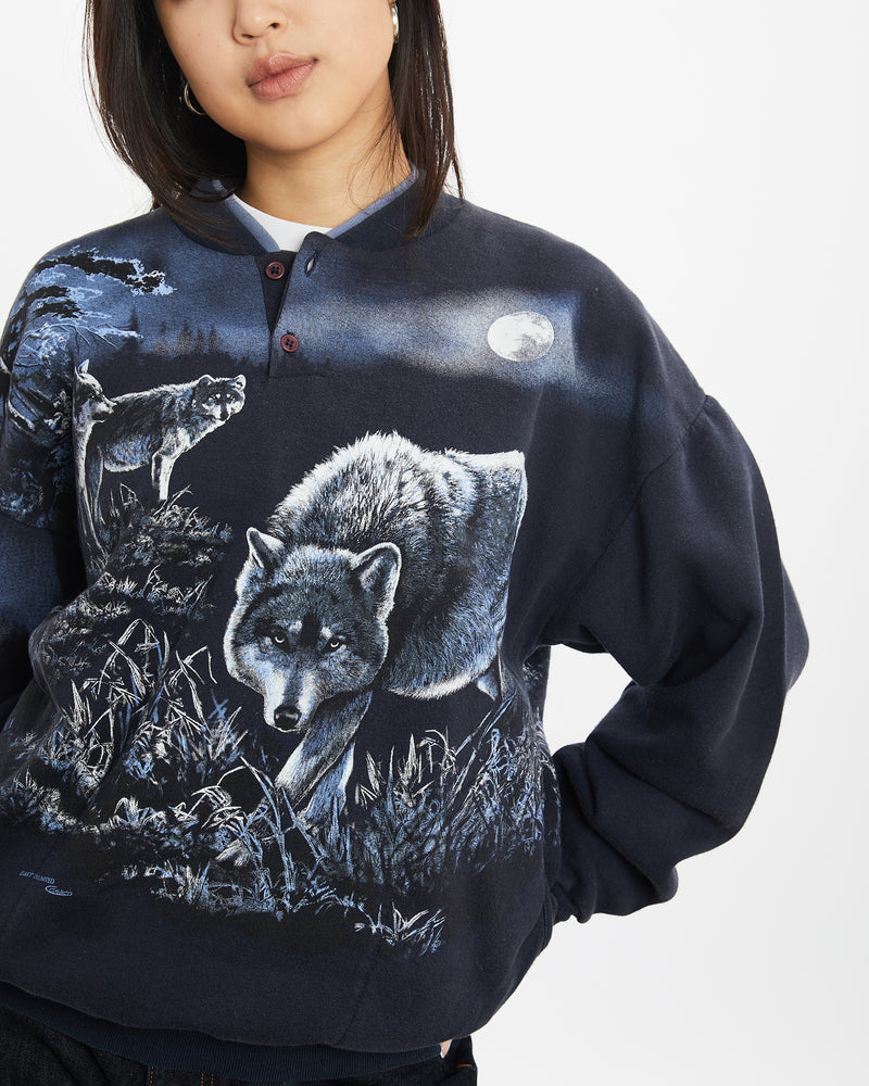 Vintage 90s Wolf Wildlife Sweatshirt <br>S , The Real Deal , newtown, sydney, australia, thrift store, opshop, preloved, secondhand, sustainable, retro, antique, 70s, 80s, 90s, 2000s, 00s, fashion, clothing, streetwear, trendy, garment, style, boutique, store, shop, archive, sale, cheap, best, top