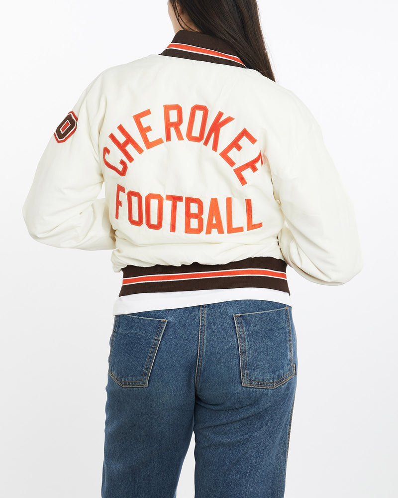 Vintage, 90s, Cherokee, Football, Bomber, Jacket, The Real Deal, size medium, colour White, newtown, sydney, australia, thrift store, opshop, preloved, secondhand, sustainable, retro, antique, 70s, 80s, 90s, 2000s, 00s, fashion, clothing, streetwear, trendy, garment, style, boutique, store, shop, archive, sale, cheap, best, top, Jackets