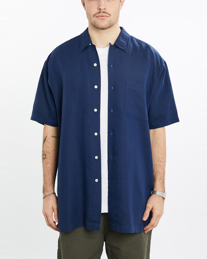 Vintage, Nautica, Linen, Short, Sleeve, Button, Up, Shirt, The Real Deal, size extra large, colour Navy, newtown, sydney, australia, thrift store, opshop, preloved, secondhand, sustainable, retro, antique, 70s, 80s, 90s, 2000s, 00s, fashion, clothing, streetwear, trendy, garment, style, boutique, store, shop, archive, sale, cheap, best, top, Shirts