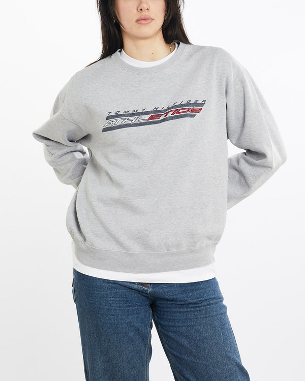Vintage, Tommy, Hilfiger, Athletics, Sweatshirt, The Real Deal, size medium, colour Grey, newtown, sydney, australia, thrift store, opshop, preloved, secondhand, sustainable, retro, antique, 70s, 80s, 90s, 2000s, 00s, fashion, clothing, streetwear, trendy, garment, style, boutique, store, shop, archive, sale, cheap, best, top, Sweats and hoodies
