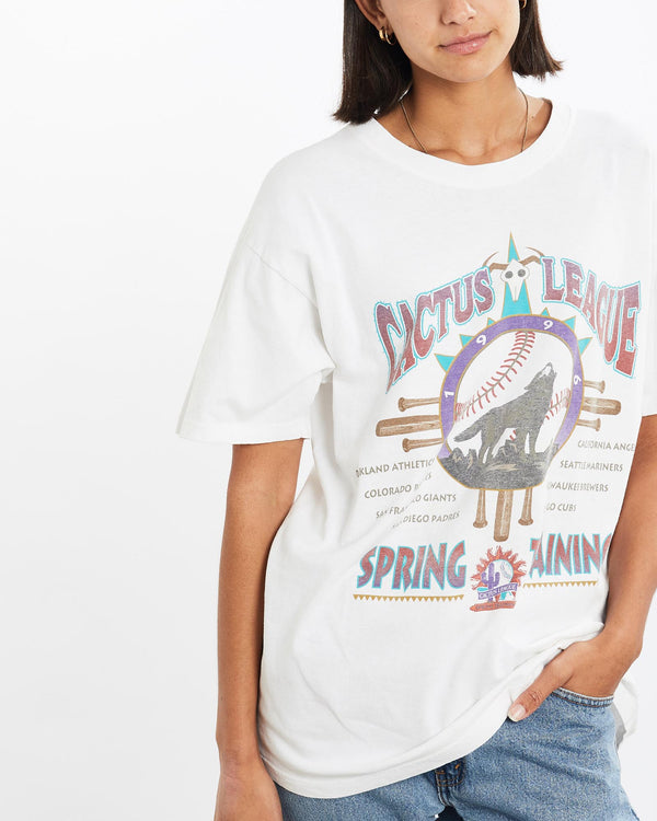 Vintage, 1996, MLB, Cactus, League, Tee, The Real Deal, size small, colour White, newtown, sydney, australia, thrift store, opshop, preloved, secondhand, sustainable, retro, antique, 70s, 80s, 90s, 2000s, 00s, fashion, clothing, streetwear, trendy, garment, style, boutique, store, shop, archive, sale, cheap, best, top, T-Shirts