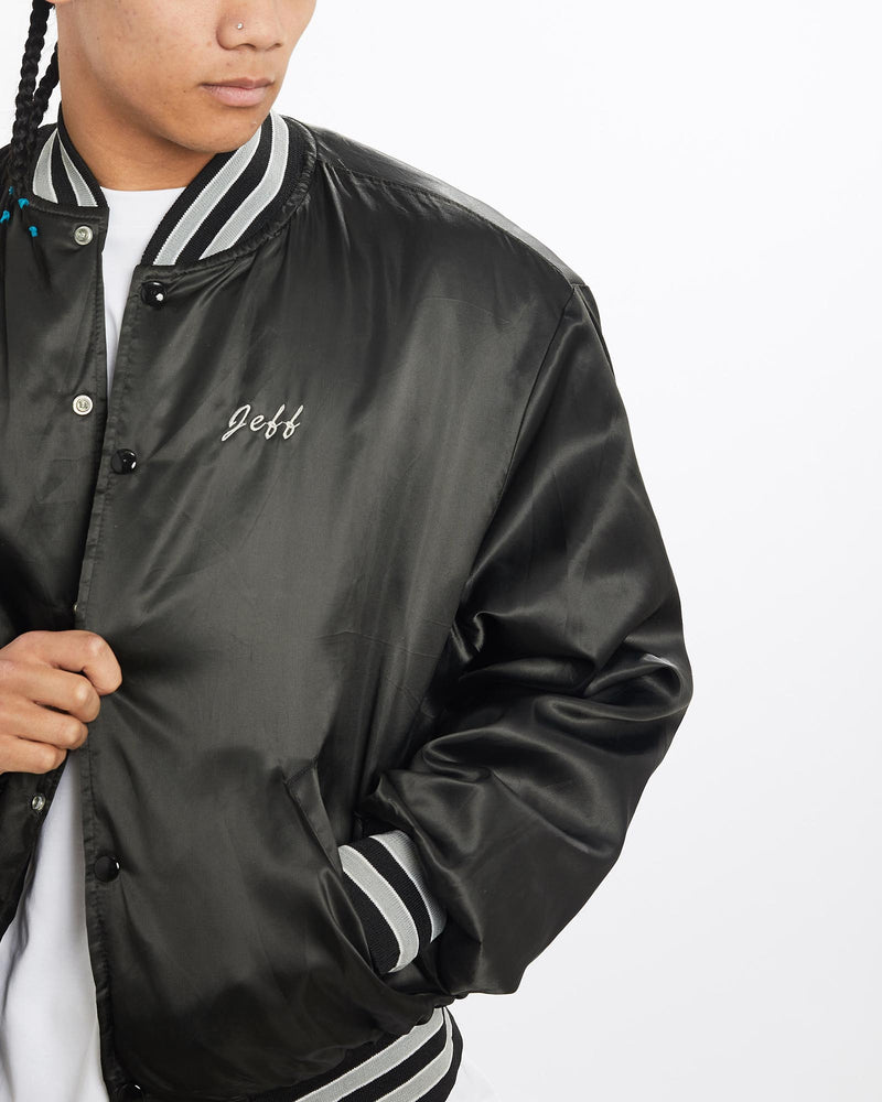 Vintage, 1992, Baseball, Satin, Bomber, Jacket, The Real Deal, size extra large, colour Black, newtown, sydney, australia, thrift store, opshop, preloved, secondhand, sustainable, retro, antique, 70s, 80s, 90s, 2000s, 00s, fashion, clothing, streetwear, trendy, garment, style, boutique, store, shop, archive, sale, cheap, best, top, Jackets