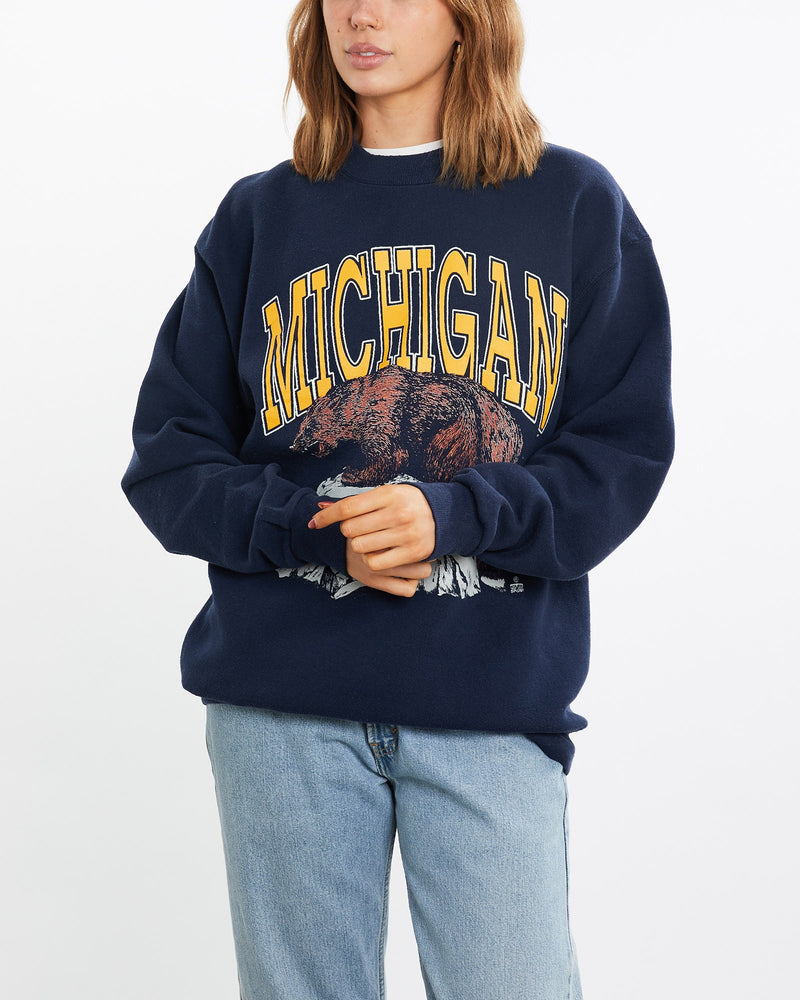 Vintage, 90s, NCAA, University, of, Michigan, Wolverines, Sweatshirt, The Real Deal, size medium, colour Navy, newtown, sydney, australia, thrift store, opshop, preloved, secondhand, sustainable, retro, antique, 70s, 80s, 90s, 2000s, 00s, fashion, clothing, streetwear, trendy, garment, style, boutique, store, shop, archive, sale, cheap, best, top, Sweats and hoodies
