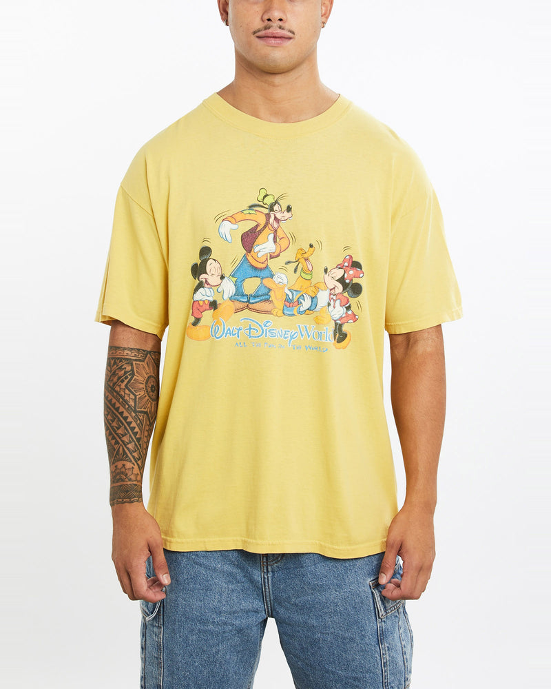 Vintage, 90s, Mickey, Mouse, Walt, Disney, World, Tee, The Real Deal, size extra large, colour Yellow, newtown, sydney, australia, thrift store, opshop, preloved, secondhand, sustainable, retro, antique, 70s, 80s, 90s, 2000s, 00s, fashion, clothing, streetwear, trendy, garment, style, boutique, store, shop, archive, sale, cheap, best, top, T-Shirts
