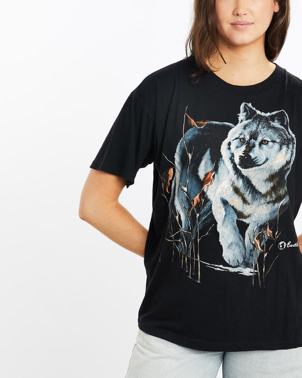 Vintage, 80s, Wolf, Wildlife, Tee, The Real Deal, size medium, colour Black, newtown, sydney, australia, thrift store, opshop, preloved, secondhand, sustainable, retro, antique, 70s, 80s, 90s, 2000s, 00s, fashion, clothing, streetwear, trendy, garment, style, boutique, store, shop, archive, sale, cheap, best, top, T-Shirts
