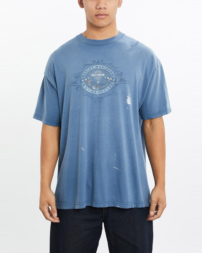 Vintage, Harley, Davidson, Tee, The Real Deal, size large, colour Blue, newtown, sydney, australia, thrift store, opshop, preloved, secondhand, sustainable, retro, antique, 70s, 80s, 90s, 2000s, 00s, fashion, clothing, streetwear, trendy, garment, style, boutique, store, shop, archive, sale, cheap, best, top, T-Shirts