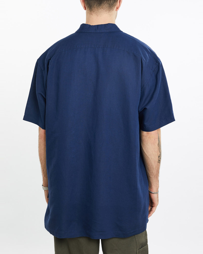 Vintage, Nautica, Linen, Short, Sleeve, Button, Up, Shirt, The Real Deal, size extra large, colour Navy, newtown, sydney, australia, thrift store, opshop, preloved, secondhand, sustainable, retro, antique, 70s, 80s, 90s, 2000s, 00s, fashion, clothing, streetwear, trendy, garment, style, boutique, store, shop, archive, sale, cheap, best, top, Shirts