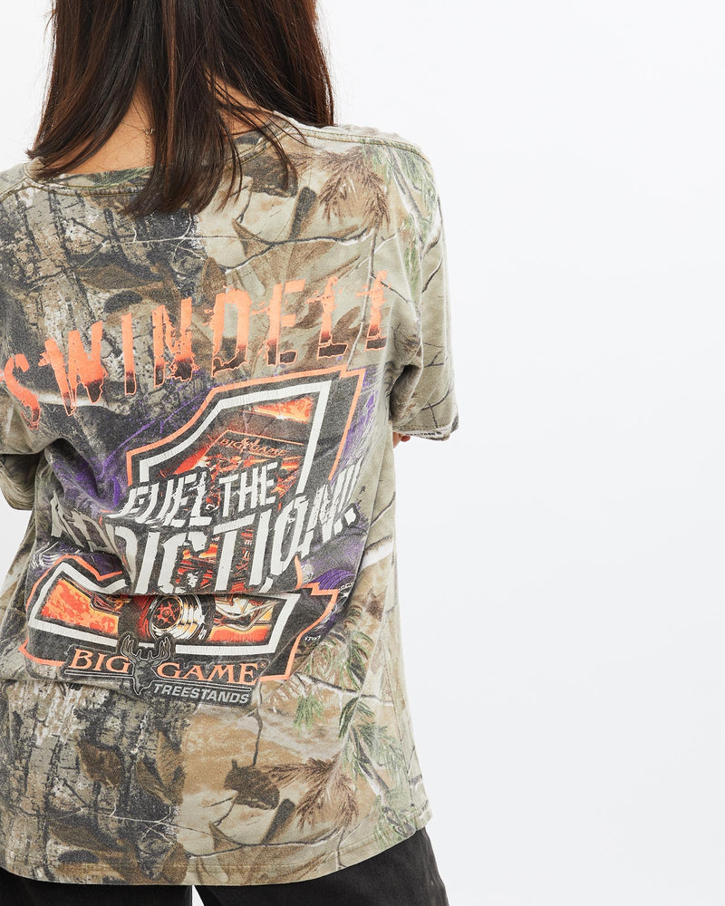 Vintage, Sammy, Swindell, Realtree, Camo, Racing, Tee, The Real Deal, size extra small, colour Beige, newtown, sydney, australia, thrift store, opshop, preloved, secondhand, sustainable, retro, antique, 70s, 80s, 90s, 2000s, 00s, fashion, clothing, streetwear, trendy, garment, style, boutique, store, shop, archive, sale, cheap, best, top, T-Shirts