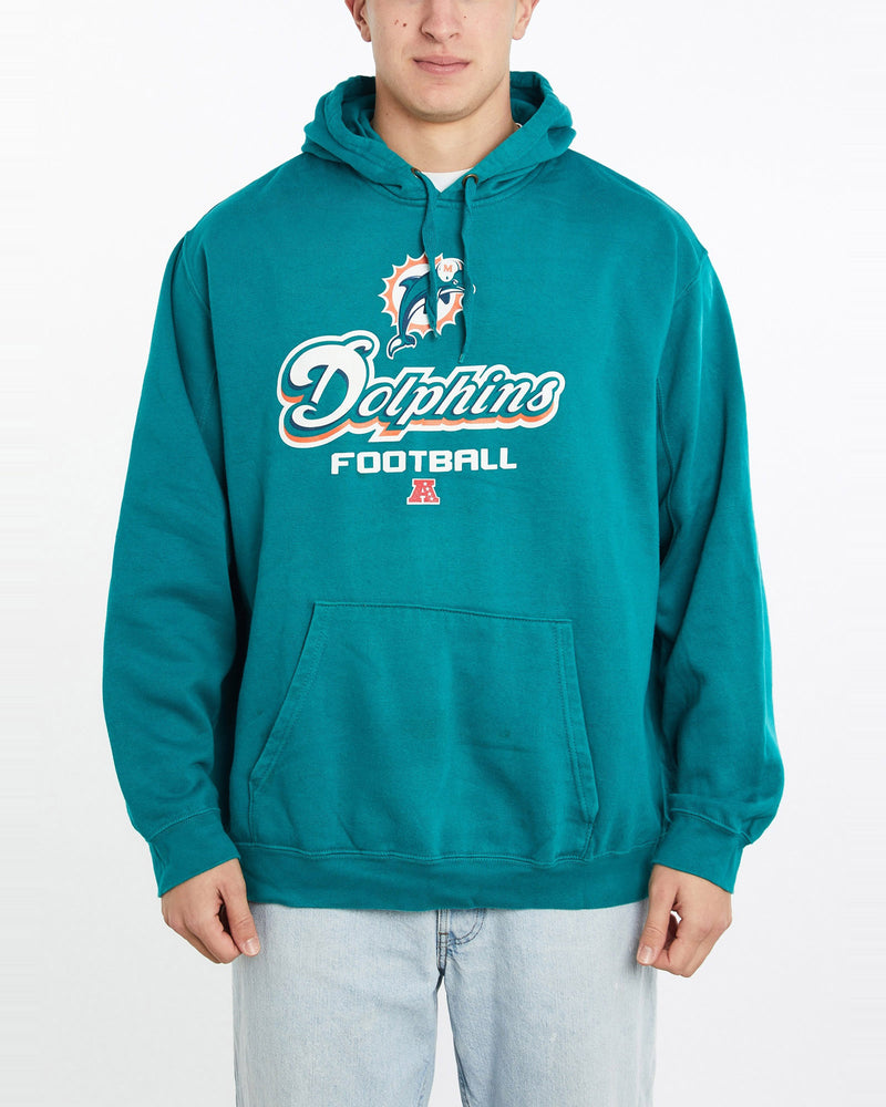 Vintage, NFL, Miami, Dolphins, Sweatshirt, The Real Deal, size double extra large, colour Blue, newtown, sydney, australia, thrift store, opshop, preloved, secondhand, sustainable, retro, antique, 70s, 80s, 90s, 2000s, 00s, fashion, clothing, streetwear, trendy, garment, style, boutique, store, shop, archive, sale, cheap, best, top, Sweats and hoodies