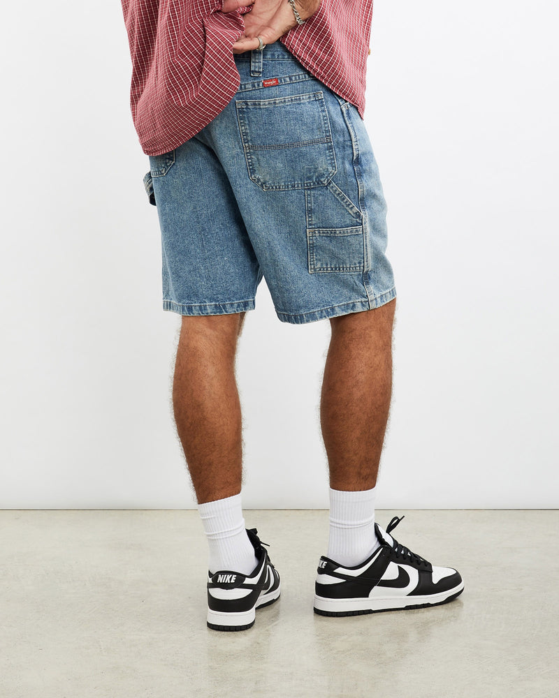 Vintage, Wrangler, Denim, Carpenter, Shorts, The Real Deal, size 35", colour Blue, newtown, sydney, australia, thrift store, opshop, preloved, secondhand, sustainable, retro, antique, 70s, 80s, 90s, 2000s, 00s, fashion, clothing, streetwear, trendy, garment, style, boutique, store, shop, archive, sale, cheap, best, top, Shorts