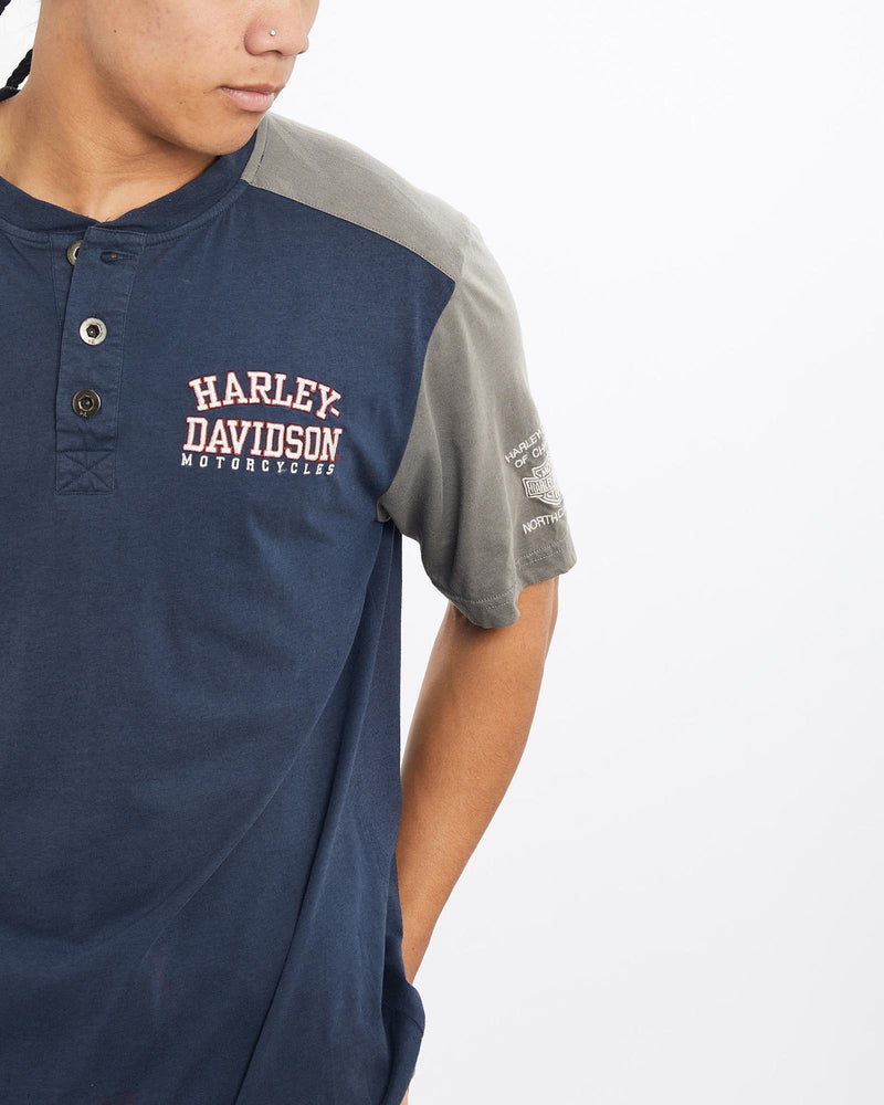 Vintage, Harley, Davidson, Henley, Tee, The Real Deal, size large, colour Multicolour, newtown, sydney, australia, thrift store, opshop, preloved, secondhand, sustainable, retro, antique, 70s, 80s, 90s, 2000s, 00s, fashion, clothing, streetwear, trendy, garment, style, boutique, store, shop, archive, sale, cheap, best, top, T-Shirts