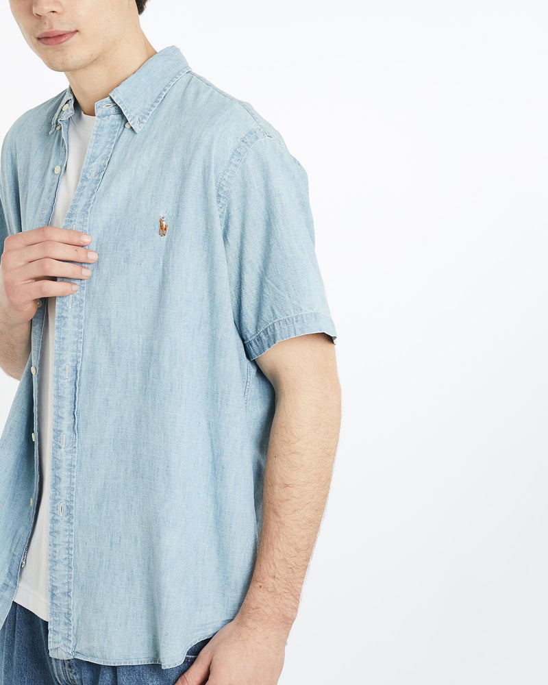 Vintage, Polo, Ralph, Lauren, Short, Sleeve, Button, Up, Shirt, The Real Deal, size extra large, colour Blue, newtown, sydney, australia, thrift store, opshop, preloved, secondhand, sustainable, retro, antique, 70s, 80s, 90s, 2000s, 00s, fashion, clothing, streetwear, trendy, garment, style, boutique, store, shop, archive, sale, cheap, best, top, Shirts