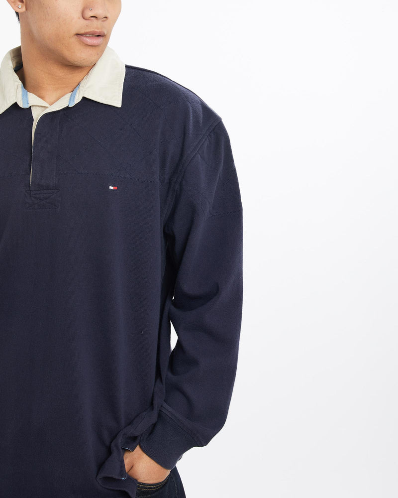 Vintage, Tommy, Hilfiger, Rugby, Shirt, The Real Deal, size large, colour Navy, newtown, sydney, australia, thrift store, opshop, preloved, secondhand, sustainable, retro, antique, 70s, 80s, 90s, 2000s, 00s, fashion, clothing, streetwear, trendy, garment, style, boutique, store, shop, archive, sale, cheap, best, top, Shirts