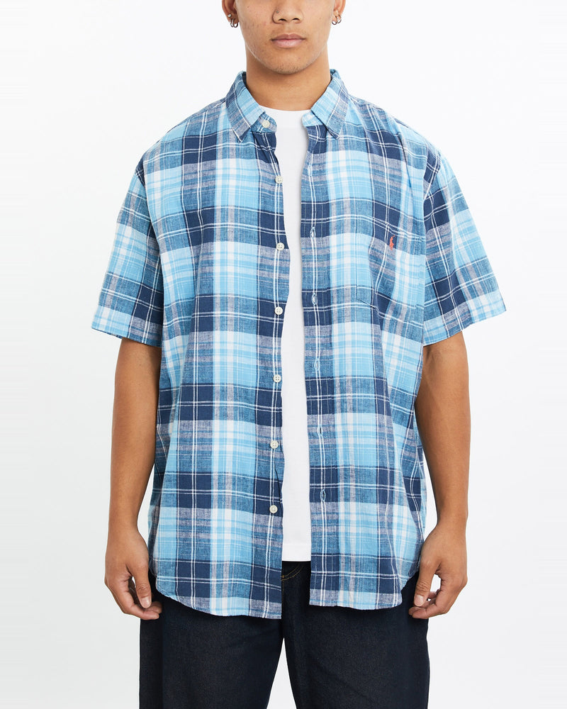 Vintage, 90s, Polo, Ralph, Lauren, Short, Sleeve, Button, Up, Shirt, The Real Deal, size large, colour Blue, newtown, sydney, australia, thrift store, opshop, preloved, secondhand, sustainable, retro, antique, 70s, 80s, 90s, 2000s, 00s, fashion, clothing, streetwear, trendy, garment, style, boutique, store, shop, archive, sale, cheap, best, top, Shirts