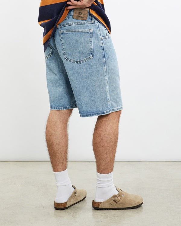Vintage, Wrangler, Denim, Shorts, The Real Deal, size 33", colour Blue, newtown, sydney, australia, thrift store, opshop, preloved, secondhand, sustainable, retro, antique, 70s, 80s, 90s, 2000s, 00s, fashion, clothing, streetwear, trendy, garment, style, boutique, store, shop, archive, sale, cheap, best, top, Shorts