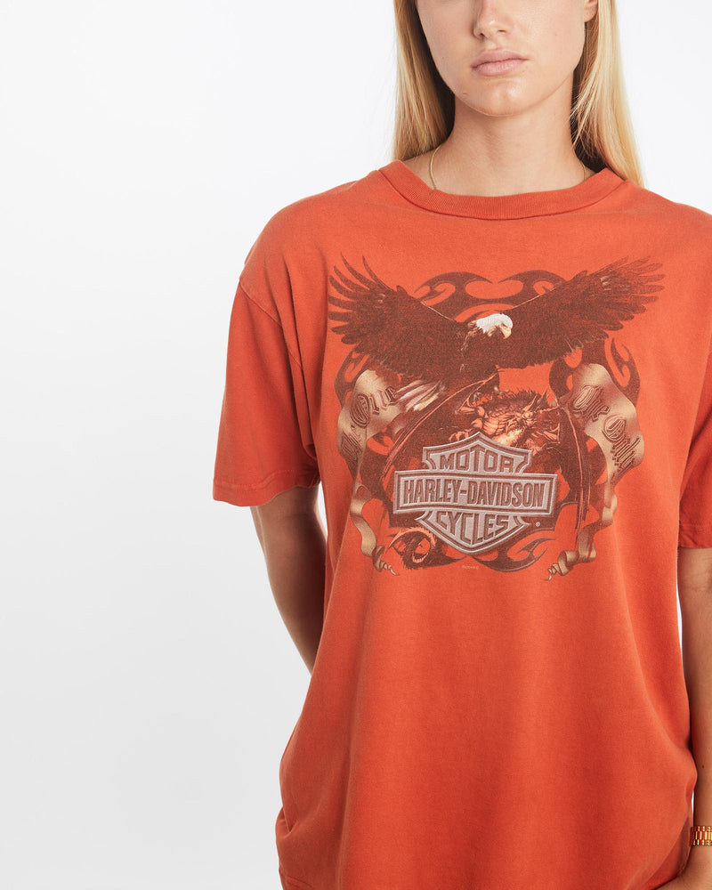 Vintage, Harley, Davidson, Tee, The Real Deal, size medium, colour Orange, newtown, sydney, australia, thrift store, opshop, preloved, secondhand, sustainable, retro, antique, 70s, 80s, 90s, 2000s, 00s, fashion, clothing, streetwear, trendy, garment, style, boutique, store, shop, archive, sale, cheap, best, top, T-Shirts