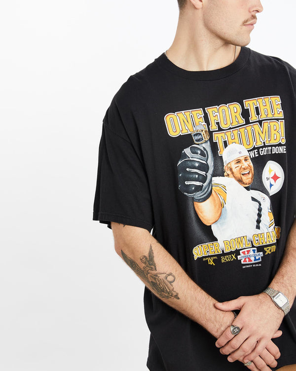 Vintage, NFL, Pittsburgh, Steelers, Super, Bowl, Tee, The Real Deal, size extra large, colour Black, newtown, sydney, australia, thrift store, opshop, preloved, secondhand, sustainable, retro, antique, 70s, 80s, 90s, 2000s, 00s, fashion, clothing, streetwear, trendy, garment, style, boutique, store, shop, archive, sale, cheap, best, top, T-Shirts