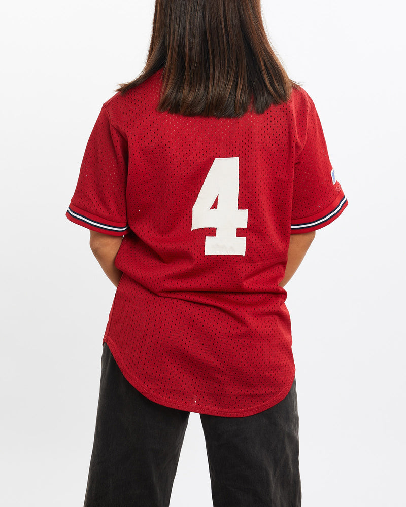 Vintage, 90s, MLB, Majestic, Mesh, Jersey, The Real Deal, size extra small, colour Red, newtown, sydney, australia, thrift store, opshop, preloved, secondhand, sustainable, retro, antique, 70s, 80s, 90s, 2000s, 00s, fashion, clothing, streetwear, trendy, garment, style, boutique, store, shop, archive, sale, cheap, best, top, T-Shirts