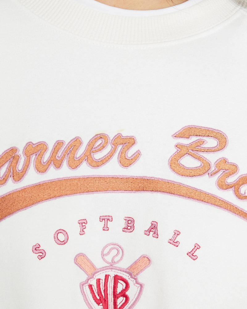 Vintage, 90s, Warner, Bros, Softball, League, Sweatshirt, The Real Deal, size medium, colour White, newtown, sydney, australia, thrift store, opshop, preloved, secondhand, sustainable, retro, antique, 70s, 80s, 90s, 2000s, 00s, fashion, clothing, streetwear, trendy, garment, style, boutique, store, shop, archive, sale, cheap, best, top, Sweats and hoodies