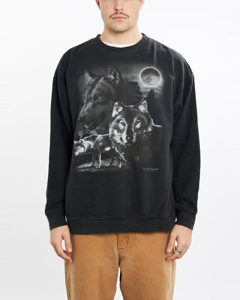 Vintage, Wolf, Wildlife, Sweatshirt, The Real Deal, size extra large, colour Black, newtown, sydney, australia, thrift store, opshop, preloved, secondhand, sustainable, retro, antique, 70s, 80s, 90s, 2000s, 00s, fashion, clothing, streetwear, trendy, garment, style, boutique, store, shop, archive, sale, cheap, best, top, Sweats and hoodies