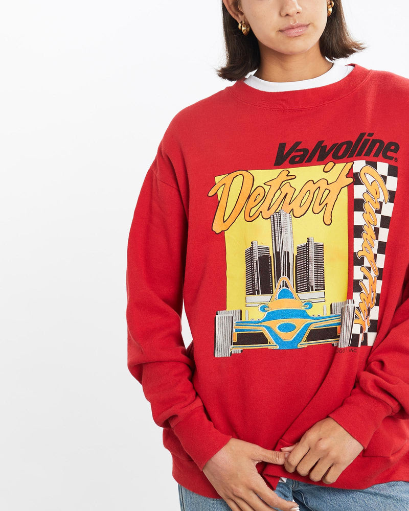 Vintage, 90s, Valvoline, Detroit, Racing, Sweatshirt, The Real Deal, size small, colour Red, newtown, sydney, australia, thrift store, opshop, preloved, secondhand, sustainable, retro, antique, 70s, 80s, 90s, 2000s, 00s, fashion, clothing, streetwear, trendy, garment, style, boutique, store, shop, archive, sale, cheap, best, top, Sweats and hoodies