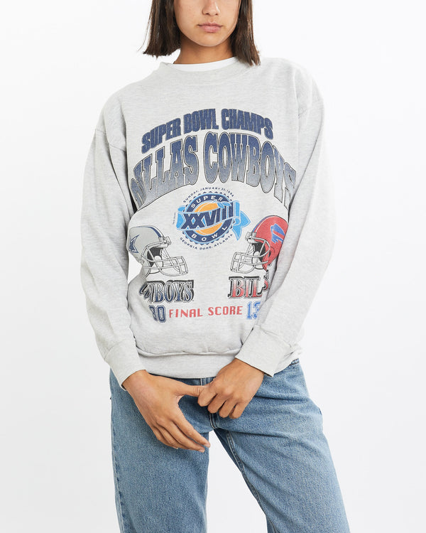 Vintage, 1994, NFL, Cowboys, vs, Bills, Super, Bowl, Sweatshirt, The Real Deal, size small, colour Grey, newtown, sydney, australia, thrift store, opshop, preloved, secondhand, sustainable, retro, antique, 70s, 80s, 90s, 2000s, 00s, fashion, clothing, streetwear, trendy, garment, style, boutique, store, shop, archive, sale, cheap, best, top, Sweats and hoodies