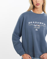 Vintage, NFL, Seattle, Seahawks, Sweatshirt, The Real Deal, size double extra small, colour Blue, newtown, sydney, australia, thrift store, opshop, preloved, secondhand, sustainable, retro, antique, 70s, 80s, 90s, 2000s, 00s, fashion, clothing, streetwear, trendy, garment, style, boutique, store, shop, archive, sale, cheap, best, top, Sweats and hoodies