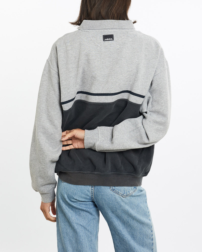 Vintage, 90s, Adidas, Collared, Sweatshirt, The Real Deal, size small, colour Grey, newtown, sydney, australia, thrift store, opshop, preloved, secondhand, sustainable, retro, antique, 70s, 80s, 90s, 2000s, 00s, fashion, clothing, streetwear, trendy, garment, style, boutique, store, shop, archive, sale, cheap, best, top, Sweats and hoodies