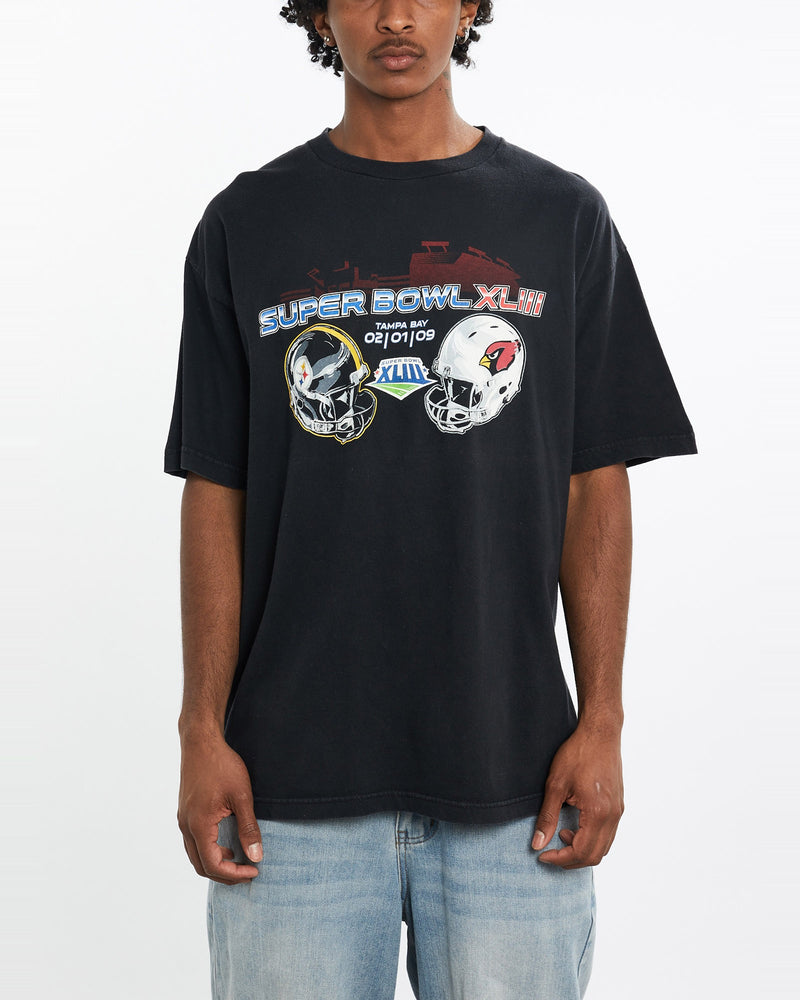 Vintage, NFL, Steelere, vs, Cardinals, Super, Bowl, Tee, The Real Deal, size large, colour Black, newtown, sydney, australia, thrift store, opshop, preloved, secondhand, sustainable, retro, antique, 70s, 80s, 90s, 2000s, 00s, fashion, clothing, streetwear, trendy, garment, style, boutique, store, shop, archive, sale, cheap, best, top, T-Shirts