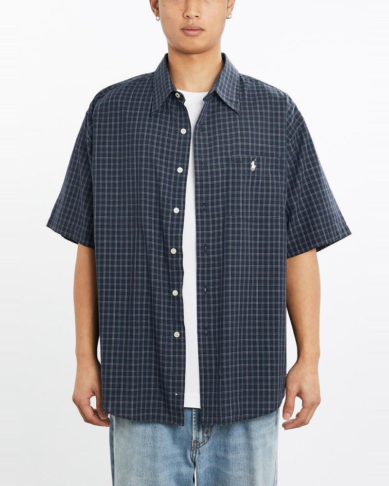 Vintage, 90s, Polo, Ralph, Lauren, Short, Sleeve, Button, Up, Shirt, The Real Deal, size extra large, colour Blue, newtown, sydney, australia, thrift store, opshop, preloved, secondhand, sustainable, retro, antique, 70s, 80s, 90s, 2000s, 00s, fashion, clothing, streetwear, trendy, garment, style, boutique, store, shop, archive, sale, cheap, best, top, Shirts