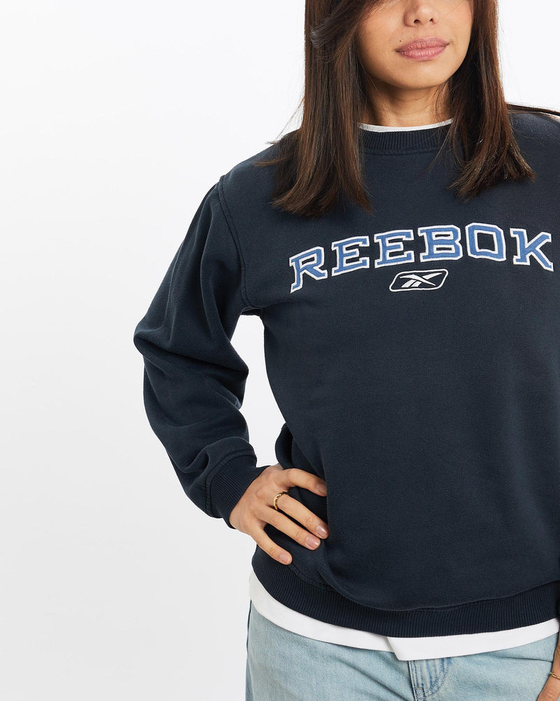 Vintage, Reebok, Sweatshirt, The Real Deal, size double extra small, colour Navy, newtown, sydney, australia, thrift store, opshop, preloved, secondhand, sustainable, retro, antique, 70s, 80s, 90s, 2000s, 00s, fashion, clothing, streetwear, trendy, garment, style, boutique, store, shop, archive, sale, cheap, best, top, Sweats and hoodies