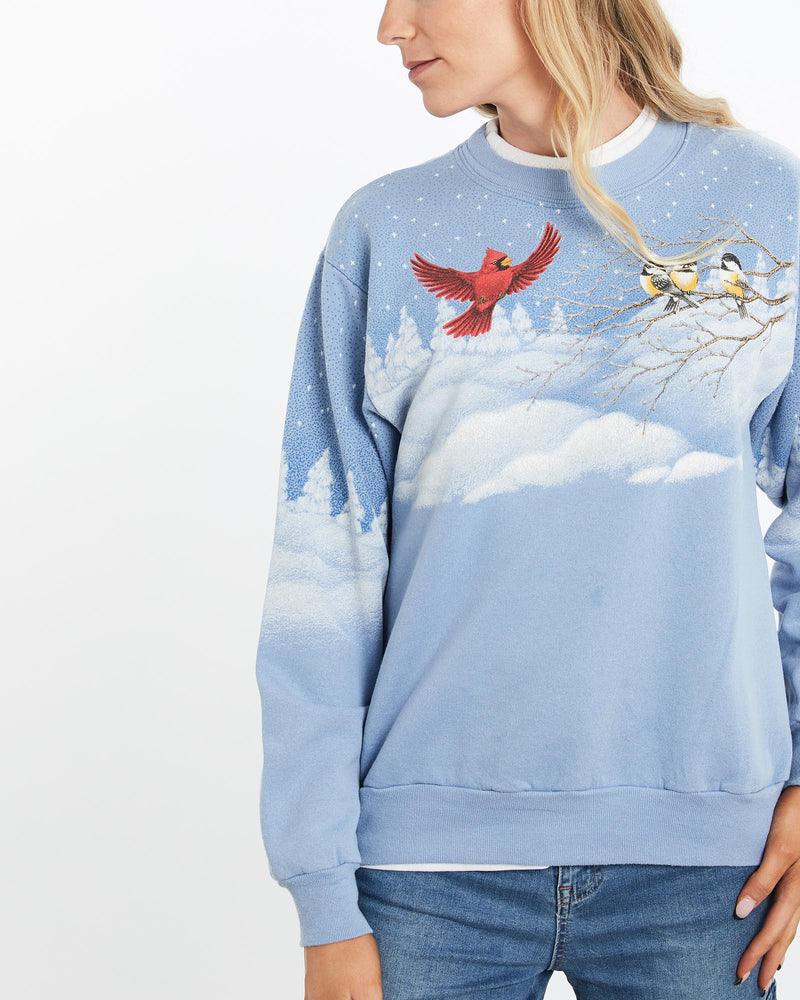 Vintage, 90s, Cardinal, Bird, Wildlife, Sweatshirt, The Real Deal, size medium, colour Blue, newtown, sydney, australia, thrift store, opshop, preloved, secondhand, sustainable, retro, antique, 70s, 80s, 90s, 2000s, 00s, fashion, clothing, streetwear, trendy, garment, style, boutique, store, shop, archive, sale, cheap, best, top, Sweats and hoodies