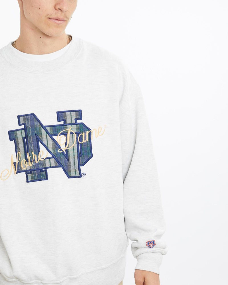 Vintage, 90s, University, of, Notre, Dame, Sweatshirt, The Real Deal, size large, colour Grey, newtown, sydney, australia, thrift store, opshop, preloved, secondhand, sustainable, retro, antique, 70s, 80s, 90s, 2000s, 00s, fashion, clothing, streetwear, trendy, garment, style, boutique, store, shop, archive, sale, cheap, best, top, Sweats and hoodies