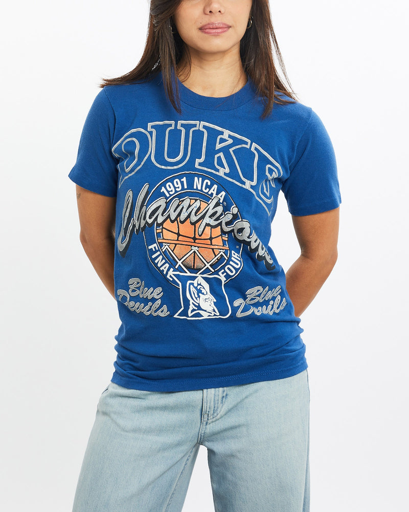 Vintage, 1991, NCAA, Duke, Blue, Devils, Tee, The Real Deal, size double extra small, colour Blue, newtown, sydney, australia, thrift store, opshop, preloved, secondhand, sustainable, retro, antique, 70s, 80s, 90s, 2000s, 00s, fashion, clothing, streetwear, trendy, garment, style, boutique, store, shop, archive, sale, cheap, best, top, T-Shirts