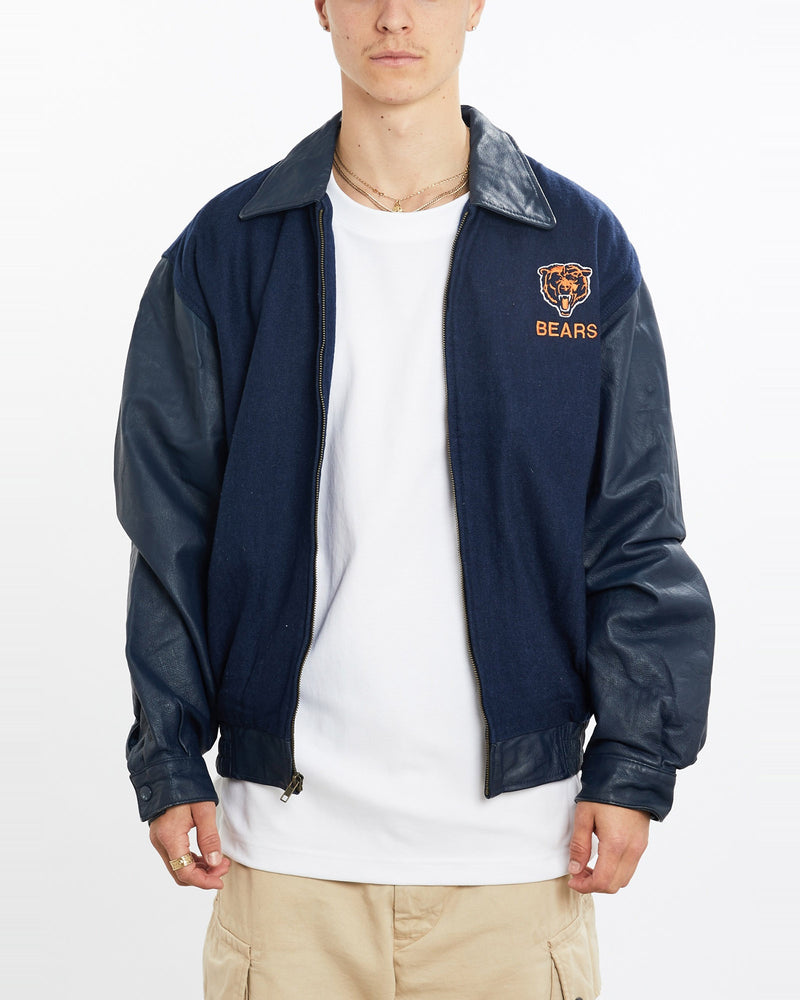 Vintage, 90s, NFL, Chicago, Bears, Varsity, Jacket, The Real Deal, size large, colour Navy, newtown, sydney, australia, thrift store, opshop, preloved, secondhand, sustainable, retro, antique, 70s, 80s, 90s, 2000s, 00s, fashion, clothing, streetwear, trendy, garment, style, boutique, store, shop, archive, sale, cheap, best, top, Jackets