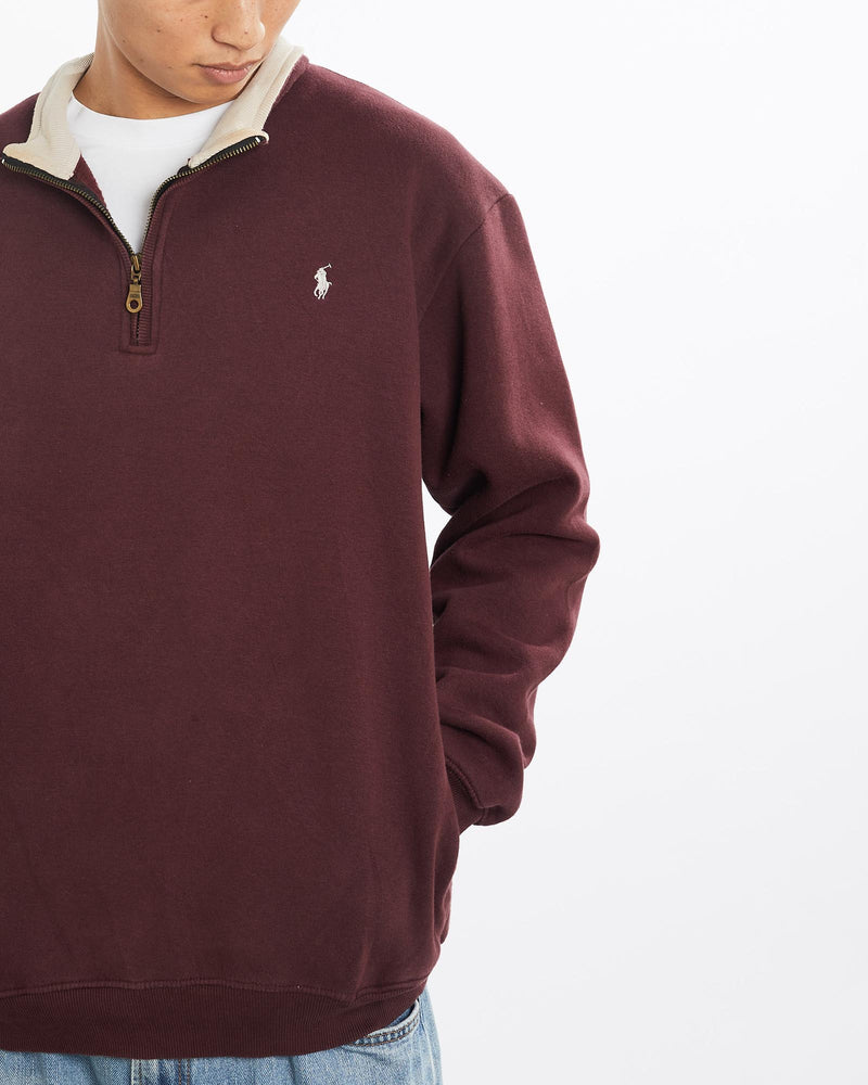 Vintage, 90s, Polo, Ralph, Lauren, Quarter, Zip, Sweatshirt, The Real Deal, size large, colour Burgundy, newtown, sydney, australia, thrift store, opshop, preloved, secondhand, sustainable, retro, antique, 70s, 80s, 90s, 2000s, 00s, fashion, clothing, streetwear, trendy, garment, style, boutique, store, shop, archive, sale, cheap, best, top, Sweats and hoodies