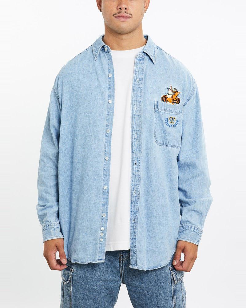 Vintage, 90s, Disney, Winnie, The, Pooh, Tigger', Denim, Button, Up, Shirt, The Real Deal, size extra large, colour Blue, newtown, sydney, australia, thrift store, opshop, preloved, secondhand, sustainable, retro, antique, 70s, 80s, 90s, 2000s, 00s, fashion, clothing, streetwear, trendy, garment, style, boutique, store, shop, archive, sale, cheap, best, top, Shirts