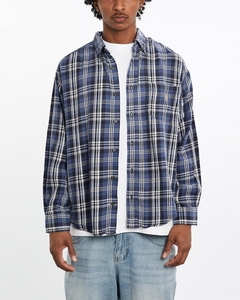 Vintage, 90s, Polo, Ralph, Lauren, Flannelette, Button, Up, Shirt, The Real Deal, size large, colour Navy, newtown, sydney, australia, thrift store, opshop, preloved, secondhand, sustainable, retro, antique, 70s, 80s, 90s, 2000s, 00s, fashion, clothing, streetwear, trendy, garment, style, boutique, store, shop, archive, sale, cheap, best, top, Shirts