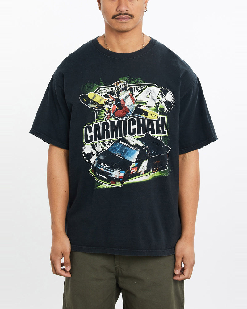 Vintage, Carmichael, NASCAR, Racing, Tee, The Real Deal, size large, colour Black, newtown, sydney, australia, thrift store, opshop, preloved, secondhand, sustainable, retro, antique, 70s, 80s, 90s, 2000s, 00s, fashion, clothing, streetwear, trendy, garment, style, boutique, store, shop, archive, sale, cheap, best, top, T-Shirts