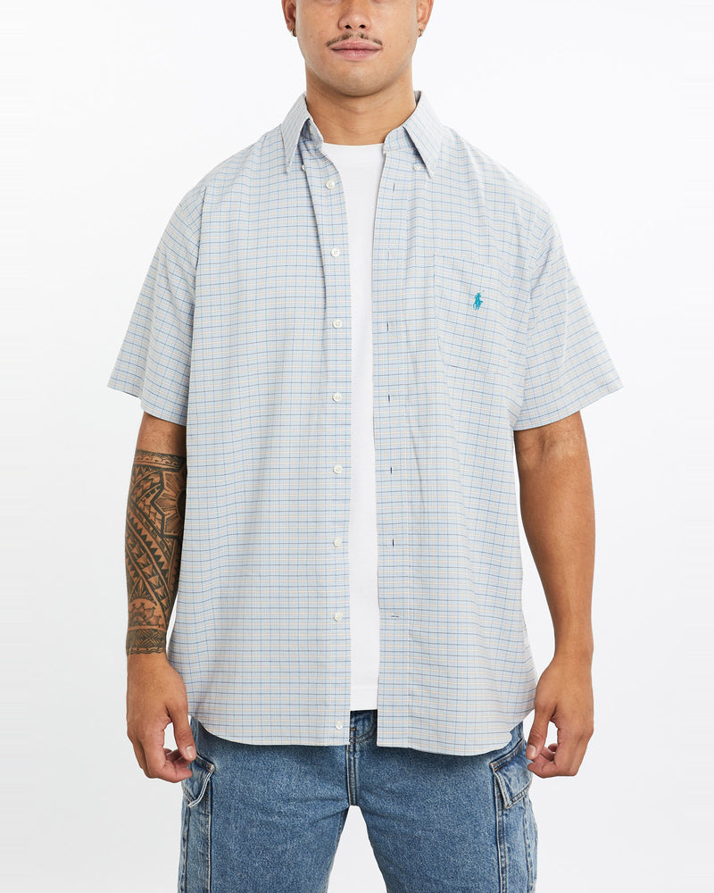 Vintage, 90s, Polo, Ralph, Lauren, Short, Sleeve, Button, Up, Shirt, The Real Deal, size extra large, colour Blue, newtown, sydney, australia, thrift store, opshop, preloved, secondhand, sustainable, retro, antique, 70s, 80s, 90s, 2000s, 00s, fashion, clothing, streetwear, trendy, garment, style, boutique, store, shop, archive, sale, cheap, best, top, Shirts