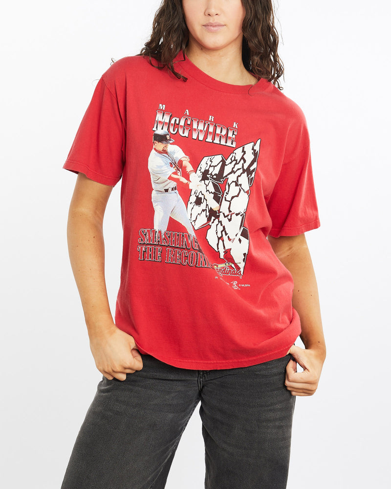 Vintage, 1998, Mark, Mcgwire, MLB, St., Louis, Cardinals, Tee, The Real Deal, size medium, colour Red, newtown, sydney, australia, thrift store, opshop, preloved, secondhand, sustainable, retro, antique, 70s, 80s, 90s, 2000s, 00s, fashion, clothing, streetwear, trendy, garment, style, boutique, store, shop, archive, sale, cheap, best, top, T-Shirts