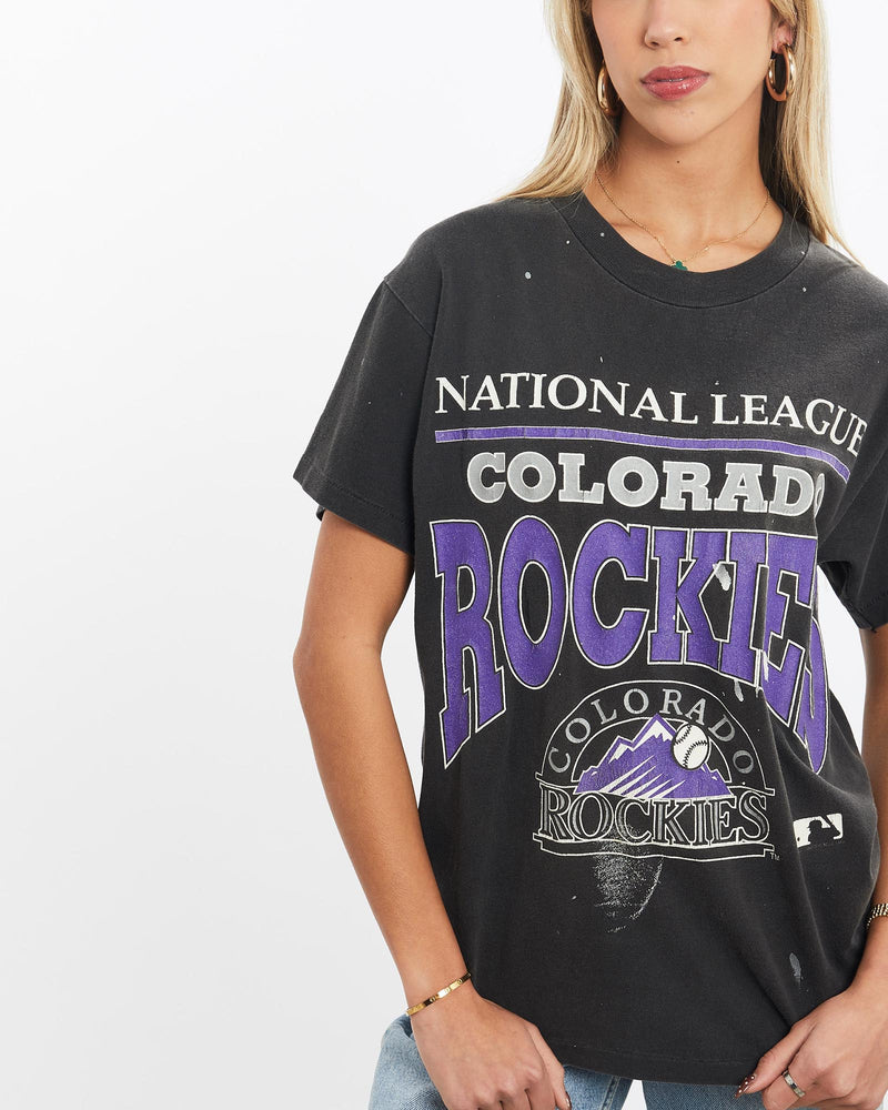 Vintage, 90s, MLB, Colorado, Rockies, Tee, The Real Deal, size extra small, colour Black, newtown, sydney, australia, thrift store, opshop, preloved, secondhand, sustainable, retro, antique, 70s, 80s, 90s, 2000s, 00s, fashion, clothing, streetwear, trendy, garment, style, boutique, store, shop, archive, sale, cheap, best, top, T-Shirts