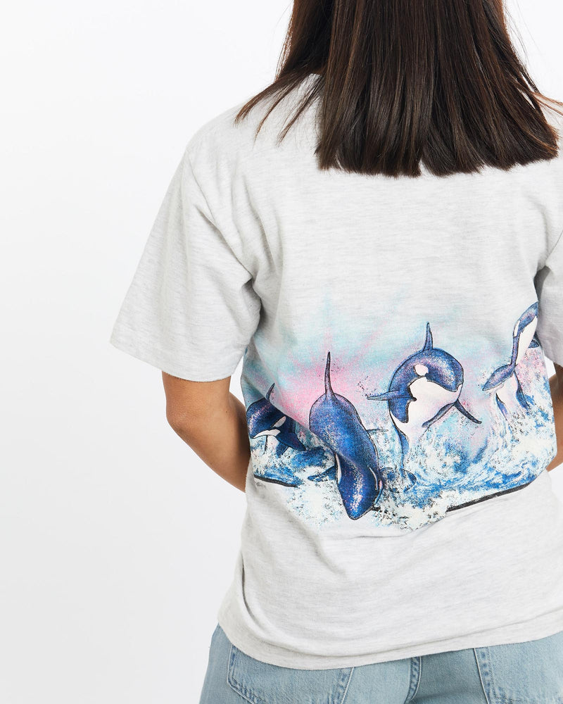 Vintage, 1989, Sea, World, Shamu', Wildlife, Tee, The Real Deal, size double extra small, colour Grey, newtown, sydney, australia, thrift store, opshop, preloved, secondhand, sustainable, retro, antique, 70s, 80s, 90s, 2000s, 00s, fashion, clothing, streetwear, trendy, garment, style, boutique, store, shop, archive, sale, cheap, best, top, T-Shirts
